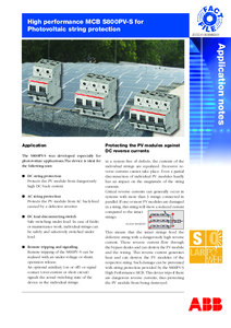 Intreruptor, disjunctor, intreruptor diferential ABB pentru protectie echipamente fotovoltaice<br>MCB S800PV-S - prezentare generala