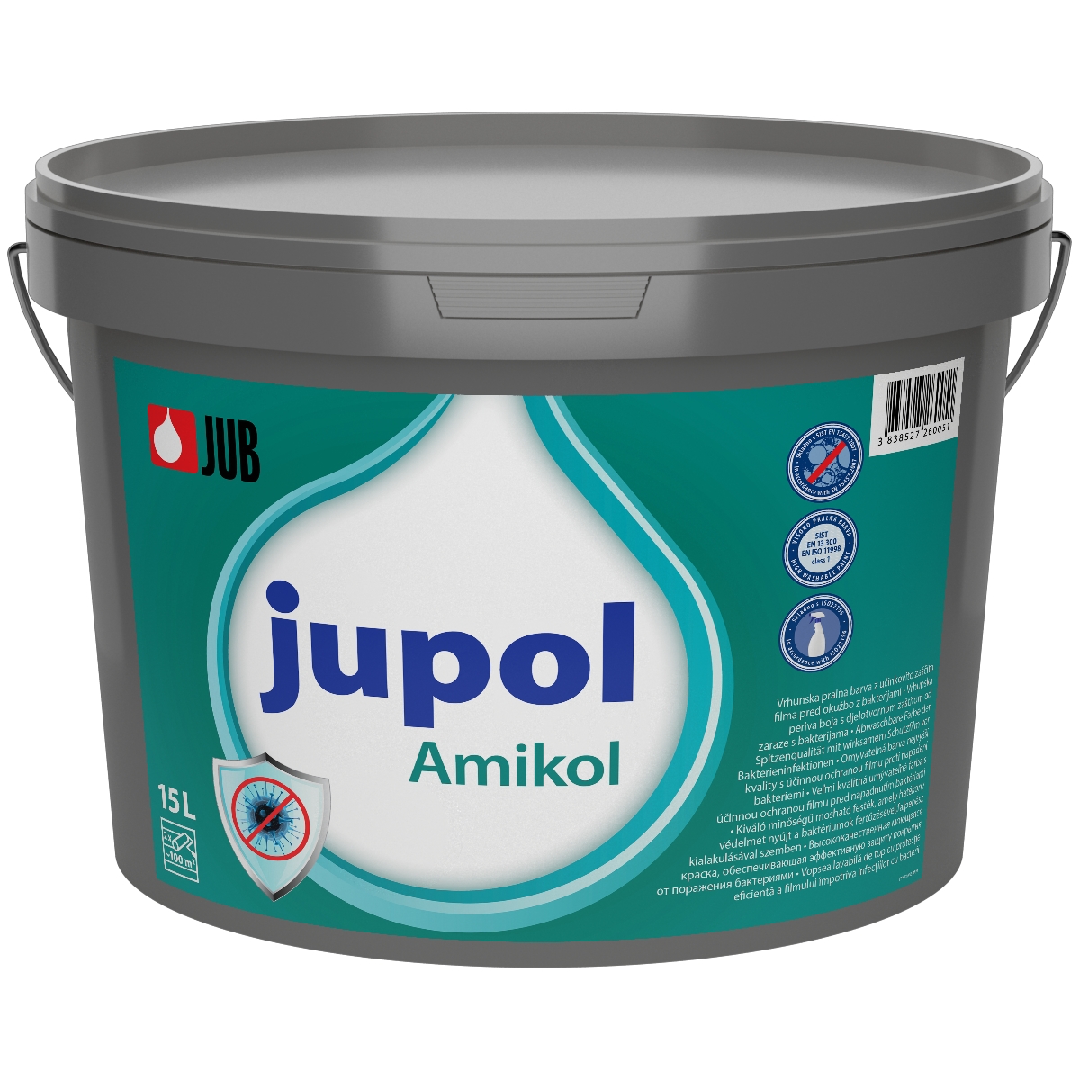 Vopsea lavabila JUPOL Amikol cu protectie impotriva bacteriilor - galeata 15 litri