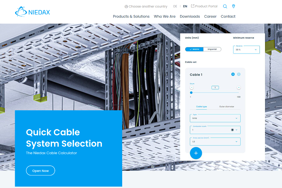 Niedax cable calculator