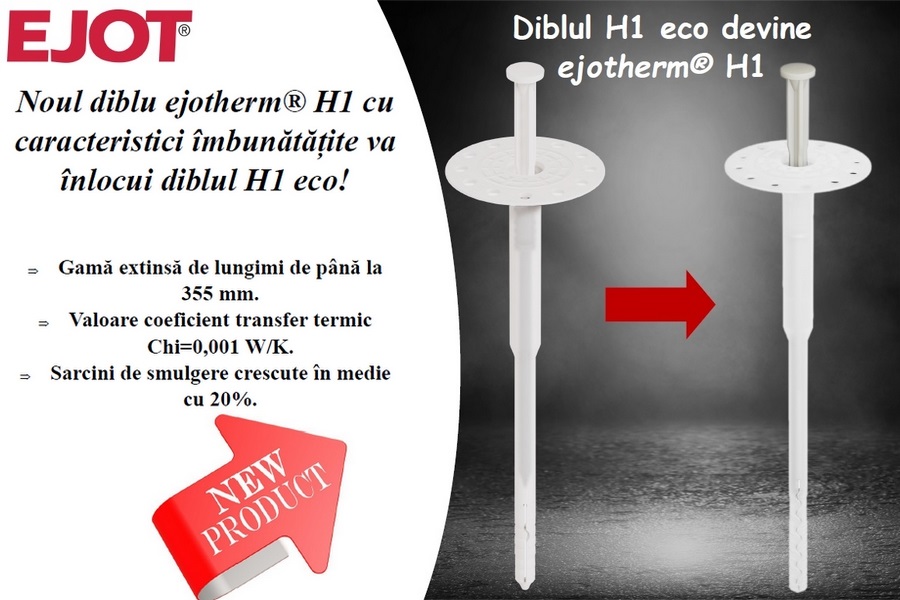 Noul diblu ejotherm® H1 cu caracteristici imbunatatite va inlocui diblul H1 eco!