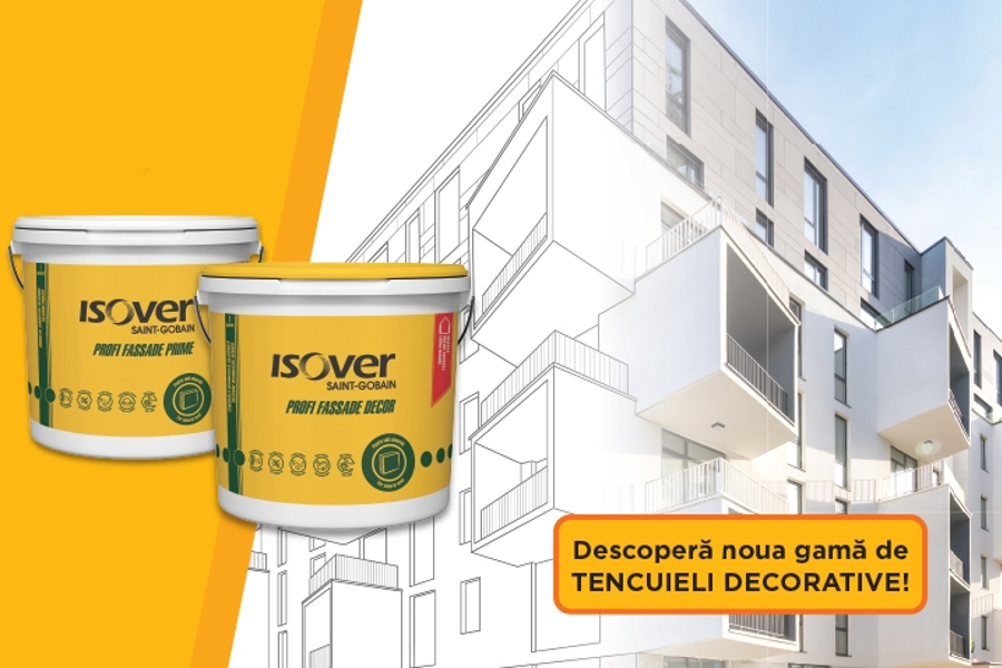 ISOVER a lansat gama de tencuieli decorative ISOVER PROFI FASSADE DECOR si grundul ISOVER PROFI FASSADE PRIME