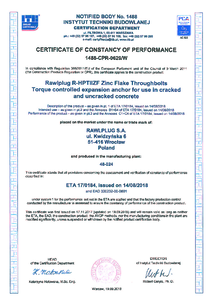 Ancora expandabila premium Rawlplug R-HPTII-ZF - Certificat de performanta - certificat