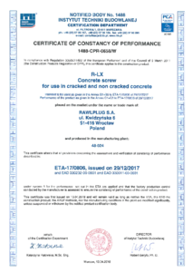 Ancora surub pentru beton cu cap inecat Rawlplug R-LX-CS-ZP - Certificat de performanta - certificat