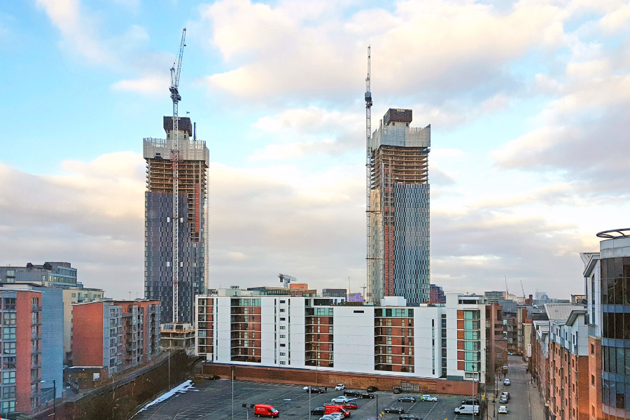 Newly built tower blocks in Manchester using MEVA MAC tower formwork system