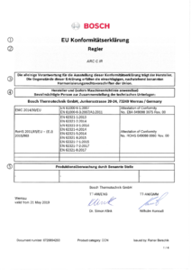 Telecomanda Bosch ARC - declaratie de conformitate