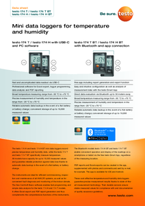 Mini inregistratoare de date pentru temperatura si umiditate testo 174 T / testo 174 H / testo 174 T BT / testo 174 H - fisa tehnica